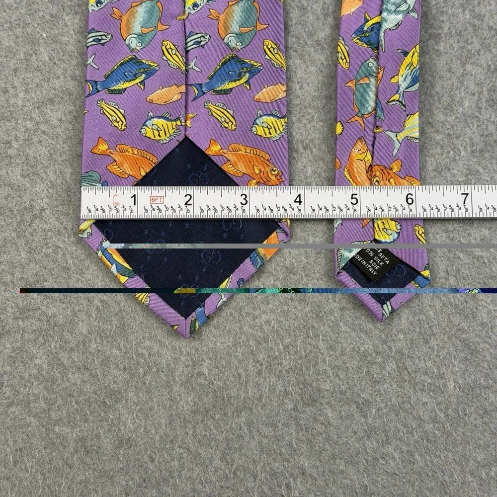 Vintage Gucci Tropical Fish Silk Tie Purple Novelty Made Italy Designer 56x3.75